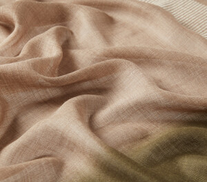 Silver Mink Khaki Gradient Block Cord Wool Silk Scarf - Thumbnail