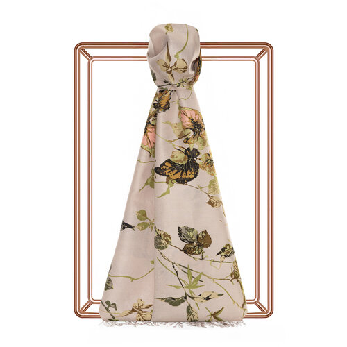 Silver Mink Leaf Vine Print Silk Scarf