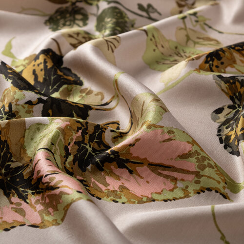 Silver Mink Leaf Vine Print Silk Scarf