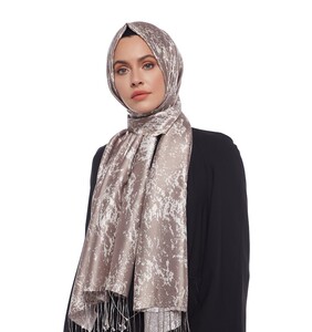 Silver Mink Marble Print Silk Scarf - Thumbnail