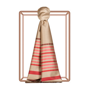 Silver Mink Thin Meridian Striped Silk Scarf - Thumbnail