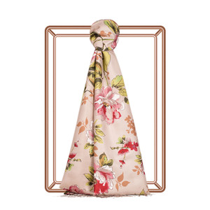 Silver Mink Vine Rose Print Silk Scarf - Thumbnail