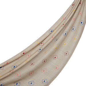 Silver Mink Woven Ikat Wool Silk Scarf - Thumbnail