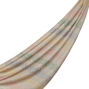 Silver Mink Woven Zigzag Wool Silk Scarf - Thumbnail
