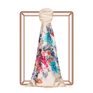 Silver Mink Yediveren Tarhi Print Silk Scarf - Thumbnail