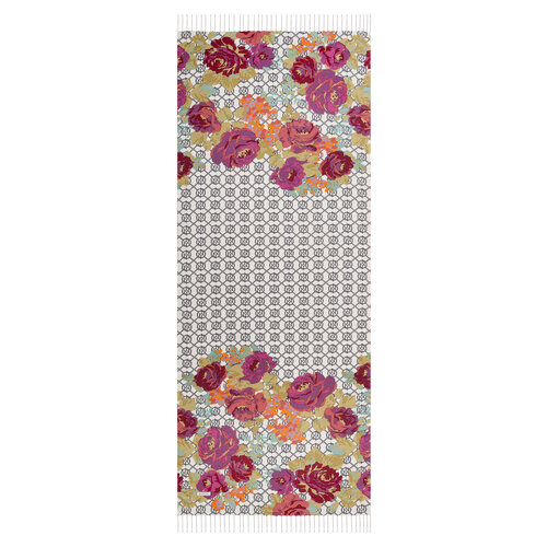 Silver Mono Rose Bouquet Print Silk Scarf