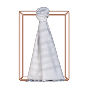 Silver Mono Striped Gradient Silk Scarf - Thumbnail