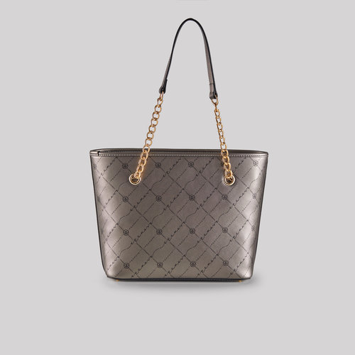 Silver Monogram Chain Detailed Tote Bag