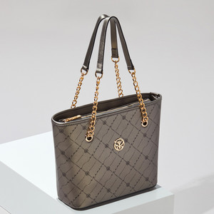 Silver Monogram Chain Detailed Tote Bag - Thumbnail