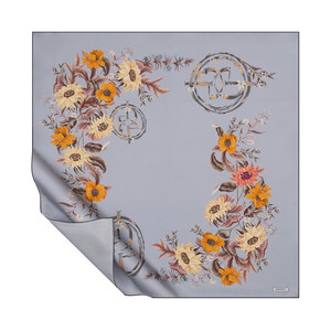 ipekevi - Silver Monogram Garden Twill Silk Scarf