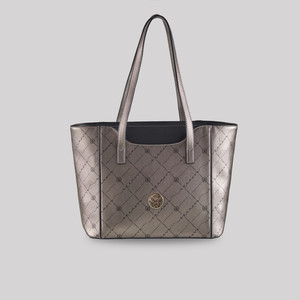 Silver Monogram Pocket Detailed Tote Bag - Thumbnail