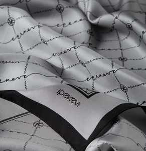 ipekevi - Silver Monogram Silk Twill Scarf (1)