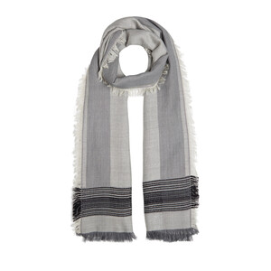 Silver Multi Stripe Wool Silk Scarf - Thumbnail