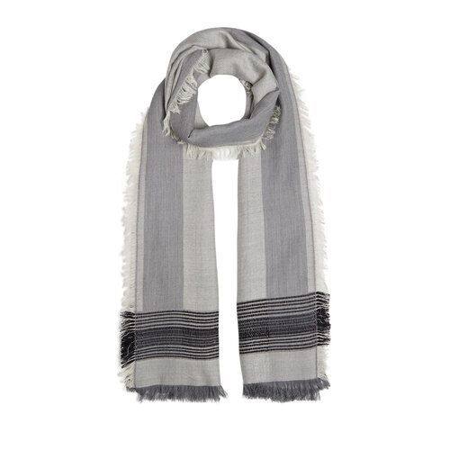 Silver Multi Stripe Wool Silk Scarf