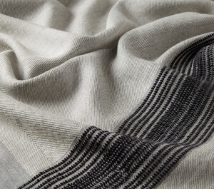 Silver Multi Stripe Wool Silk Scarf - Thumbnail