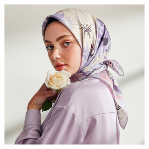 Silver Nihavent Print Silk Twill Scarf - Thumbnail