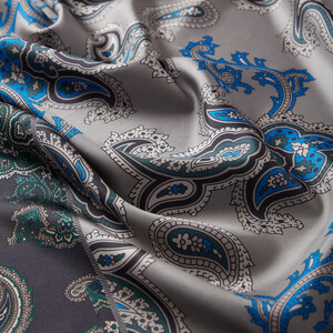 Silver Patchwork Patterned Twill Silk Scarf - Thumbnail