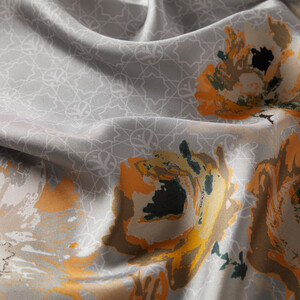 ipekevi - Silver Peony Monogram Print Silk Twill Scarf (1)