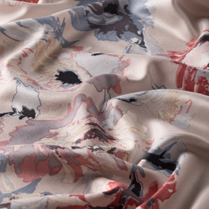 Silver Peony Print Silk Scarf - Thumbnail