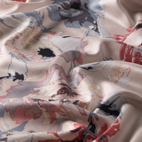 Silver Peony Print Silk Scarf