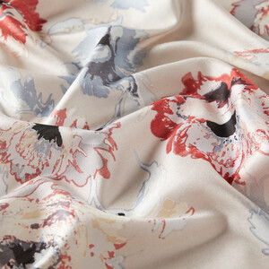 Silver Peony Print Silk Scarf - Thumbnail