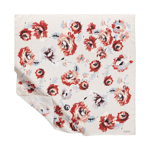 Silver Peony Print Silk Twill Scarf