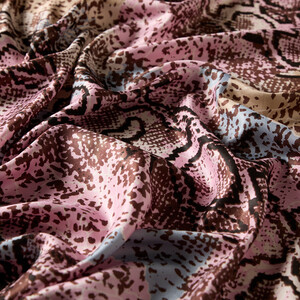 Sİlver Pink Snakeskin Print Silk Shawl - Thumbnail