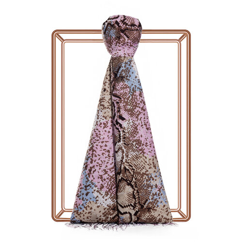 Sİlver Pink Snakeskin Print Silk Shawl