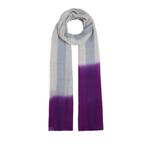 Silver Purple Block Cord Wool Silk Scarf