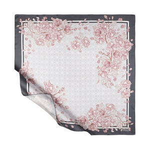 Silver Sakura Monogram Silk Twill Scarf - Thumbnail