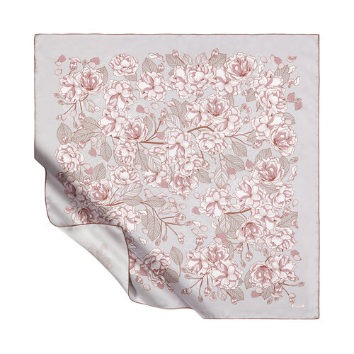 Silver Sakura Print Silk Twill Scarf