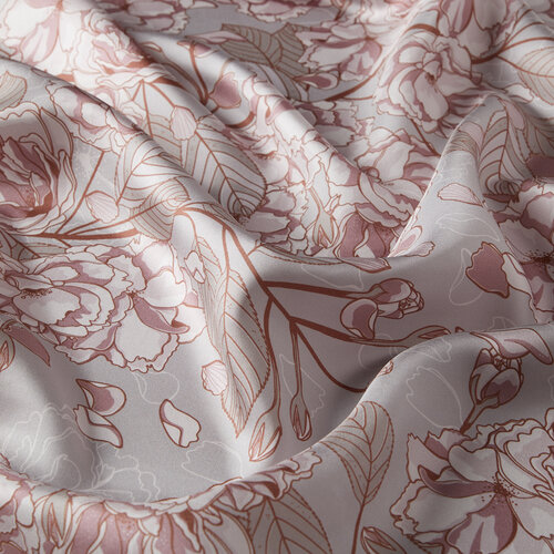 Silver Sakura Print Silk Twill Scarf