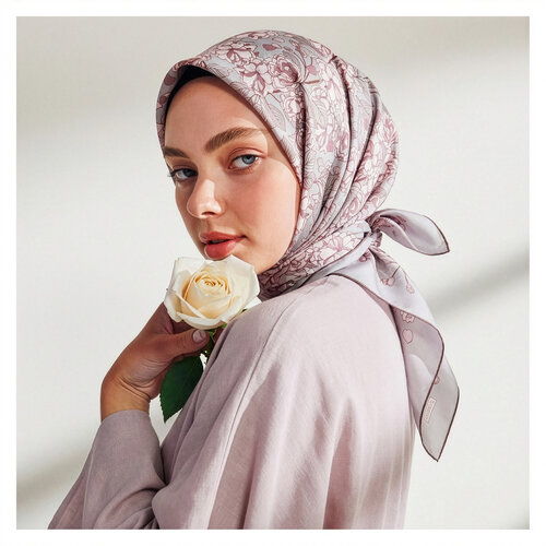 Silver Sakura Print Silk Twill Scarf