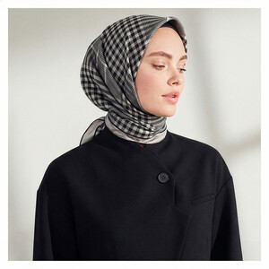 Silver Shepherd Plaid Silk Twill Scarf - Thumbnail