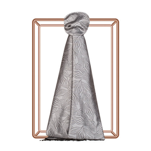 Silver Stylized Leaf Jacquard Silk Scarf