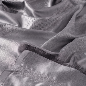 Silver Thin Lurex Striped Silk Scarf - Thumbnail
