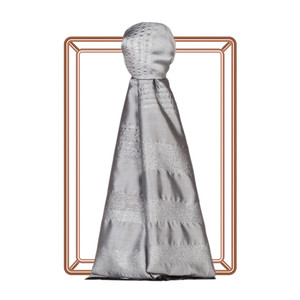 Silver Thin Lurex Striped Silk Scarf - Thumbnail