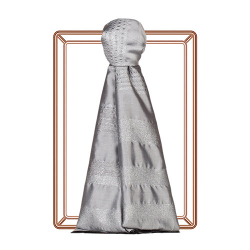 Silver Thin Lurex Striped Silk Scarf