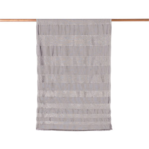 Silver Thin Lurex Striped Silk Scarf - Thumbnail