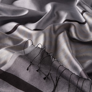 Silver Thin Meridian Striped Silk Scarf - Thumbnail