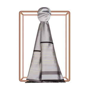 Silver Thin Meridian Striped Silk Scarf - Thumbnail