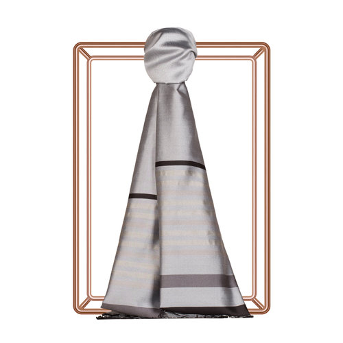 Silver Thin Meridian Striped Silk Scarf