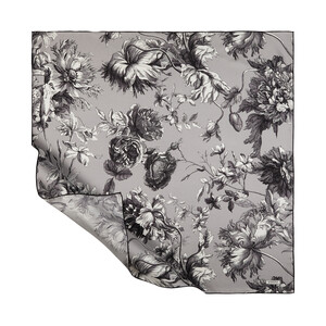 Silver Vintage Garden Print Silk Twill Scarf - Thumbnail