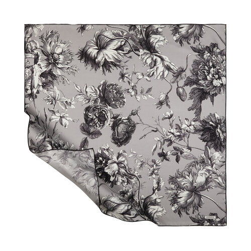 Silver Vintage Garden Print Silk Twill Scarf