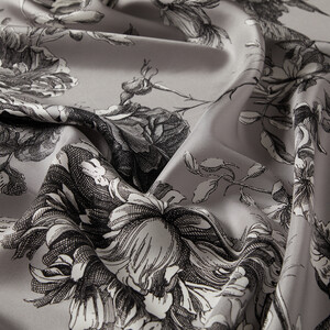 ipekevi - Silver Vintage Garden Print Silk Twill Scarf (1)