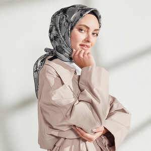 Silver Vintage Garden Print Silk Twill Scarf - Thumbnail