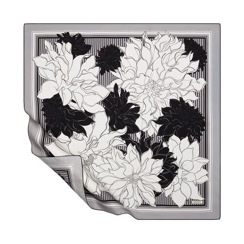 Silver White Charcoal Twill Silk Scarf