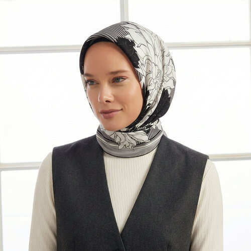 Silver White Charcoal Twill Silk Scarf