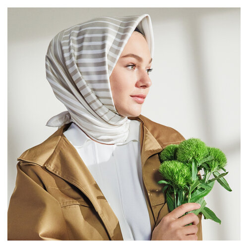 Silver White Scan Print Silk Twill Scarf
