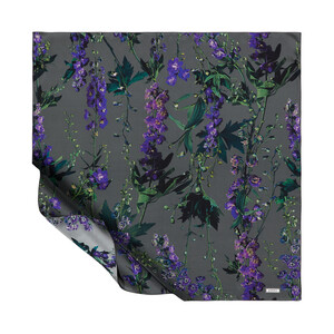 Silver Wild Violet Print Silk Twill Scarf - Thumbnail